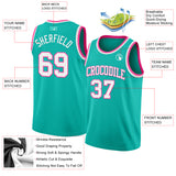 Custom Aqua White-Pink Authentic Basketball Jersey