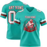 Custom Aqua White-Red Mesh Authentic Football Jersey