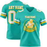 Custom Aqua White-Yellow Mesh Authentic Football Jersey