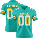 Custom Aqua White-Yellow Mesh Authentic Football Jersey