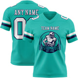 Custom Aqua White-Navy Mesh Authentic Football Jersey