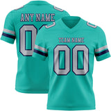 Custom Aqua Gray-Navy Mesh Authentic Football Jersey