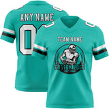 Custom Aqua White-Black Mesh Authentic Football Jersey
