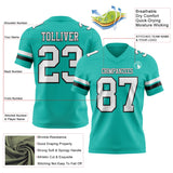 Custom Aqua White-Black Mesh Authentic Football Jersey