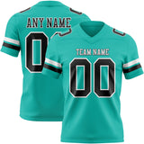 Custom Aqua Black-White Mesh Authentic Football Jersey