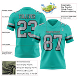 Custom Aqua Gray-Black Mesh Authentic Football Jersey