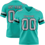 Custom Aqua Gray-Black Mesh Authentic Football Jersey