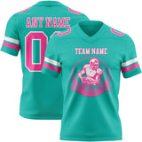 Custom Aqua Pink-White Mesh Authentic Football Jersey