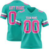 Custom Aqua Pink-White Mesh Authentic Football Jersey