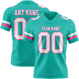 Custom Aqua White-Pink Mesh Authentic Football Jersey