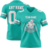 Custom Aqua White-Gray Mesh Authentic Football Jersey