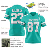 Custom Aqua White-Gray Mesh Authentic Football Jersey