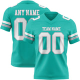 Custom Aqua White-Gray Mesh Authentic Football Jersey