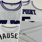 Custom Cream Black Pinstripe Purple-Gold Authentic Basketball Jersey
