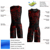 Custom Black Red Abstract Grunge Art Round Neck Sublimation Basketball Suit Jersey