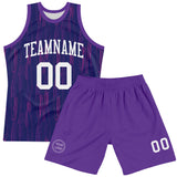 Custom Purple White-Pink Line Round Neck Sublimation Basketball Suit Jersey