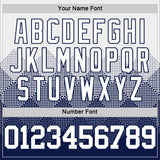 Custom White Navy Gradient Square Shapes Round Neck Sublimation Basketball Suit Jersey