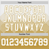 Custom White Old Gold Gradient Square Shapes Round Neck Sublimation Basketball Suit Jersey