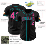 222 Custom Black Pink-Teal Authentic Baseball Jersey Test(勿删!!!!)