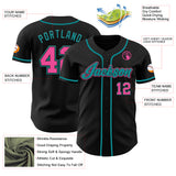 222 Custom Black Pink-Teal Authentic Baseball Jersey Test(勿删!!!!)