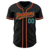 Custom Black Teal Pinstripe Teal-Orange Authentic Baseball Jersey