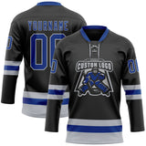 Custom Black Royal-Gray Hockey Lace Neck Jersey