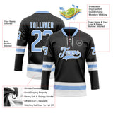 Custom Black Light Blue-White Hockey Lace Neck Jersey