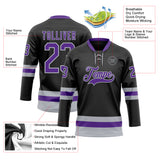 Custom Black Purple-Gray Hockey Lace Neck Jersey