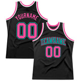 Custom Black Pink Aqua-White Authentic Throwback Basketball Jersey