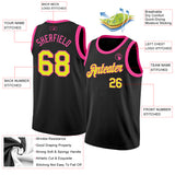Custom Black Neon Yellow-Pink Authentic Basketball Jersey