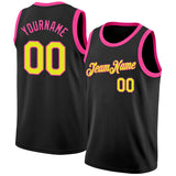 Custom Black Neon Yellow-Pink Authentic Basketball Jersey