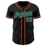 Custom Black Aqua-Orange Authentic Baseball Jersey