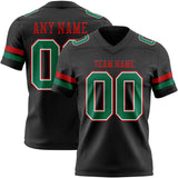 Custom Black Kelly Green White-Red Mesh Authentic Football Jersey