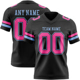 Custom Black Pink-Light Blue Mesh Authentic Football Jersey