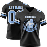 Custom Black Light Blue-White Mesh Authentic Football Jersey