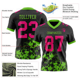 Custom Black Hot Pink-Aurora Green Splash Mesh Authentic Football Jersey