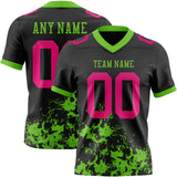 Custom Black Hot Pink-Aurora Green Splash Mesh Authentic Football Jersey