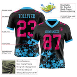 Custom Black Hot Pink-Sky Blue Splash Mesh Authentic Football Jersey