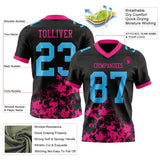 Custom Black Sky Blue-Hot Pink Splash Mesh Authentic Football Jersey