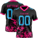 Custom Black Sky Blue-Hot Pink Splash Mesh Authentic Football Jersey