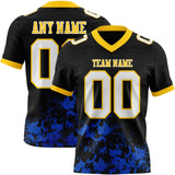 Custom Black White Thunder Blue-Yellow Splash Mesh Authentic Football Jersey