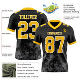 Custom Black Yellow Steel Gray-White Splash Mesh Authentic Football Jersey