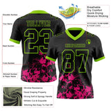 Custom Black Hot Pink-Neon Green Splash Mesh Authentic Football Jersey