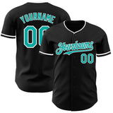 Custom Black Aqua-White Authentic Baseball Jersey