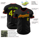 Custom Black Neon Green-Red Authentic Baseball Jersey