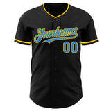Custom Black Electric Blue-Yellow Authentic Baseball Jersey