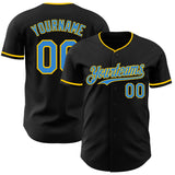 Custom Black Electric Blue-Yellow Authentic Baseball Jersey