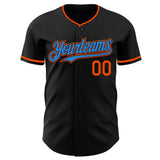 Custom Black Electric Blue-Orange Authentic Baseball Jersey