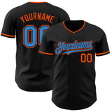 Custom Black Electric Blue-Orange Authentic Baseball Jersey