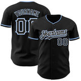 Custom Black White-Light Blue Authentic Baseball Jersey